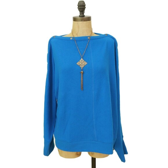 Vince Camuto Hardware Sweater Top Size M Boat Neck Dolman Peacock Blue NWT B38 - Picture 3 of 6